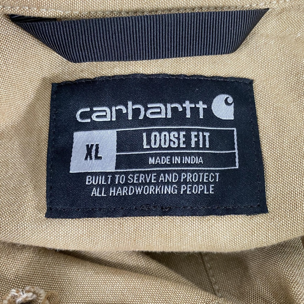 Carhartt Shirt Mens XL Tan Loose Fit Button Down Long Sleeve Work Cotton TW4368 - Picture 6 of 13